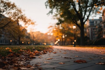 Autumn Colors Illuminate a University Campus Walkway at Twilight