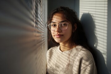 Student Reflects by a Window in a University Building in the Early Afternoon