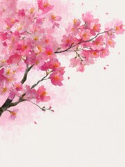 Naklejka premium Watercolor cherry blossoms in full bloom
