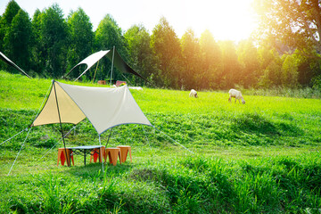 Natural scenery activity areas and tents relaxation concept