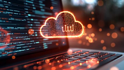 Envisioning a futuristic cyberspace with a sleek laptop that highlights advanced cloud computing and intricate data patterns, designed for todays engineers and skilled programmers - Powered by Adobe