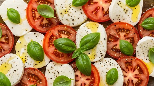 Caprese salad on a rustic board.
