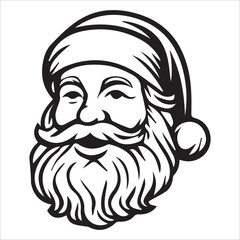 Fototapeta premium a jolly santa claus mascot logo vector illustration line art,Cheerful Santa Claus Head Cartoon Black and White Line Art Illustration Festive Holiday Season,