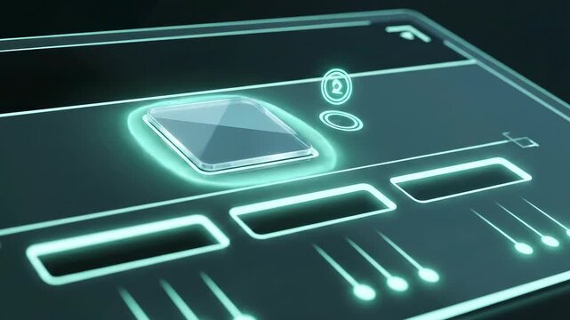 Digital Transformation - Headless Commerce: Content chip dragged from pool to channels; lines animate outward then dim to a soft standby.