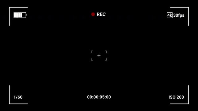 Recorder camera screen. Video camera recorder screen overlay on a transparent background. 4K Video