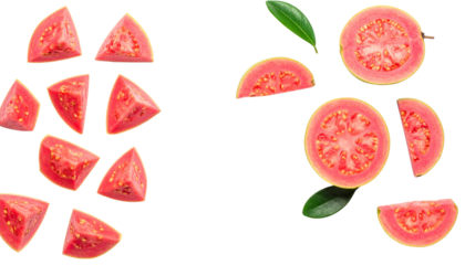 Dual Tropical Fruit Set Featuring Fresh Pink Guava, isolated on transparent background