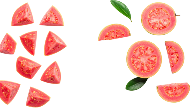 Dual Tropical Fruit Set Featuring Fresh Pink Guava, isolated on transparent background