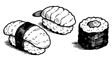 Sushi vector engraving style illustration