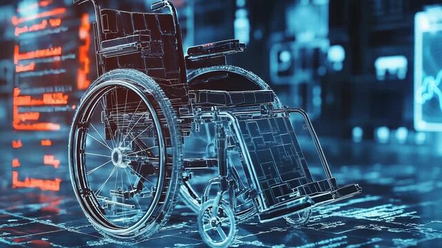 Holographic wheelchair representing assistive technology and mobility solutions