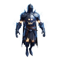Fototapeta premium Glowing Black Knight Armor with Blue Sparks on a White Background Full Body