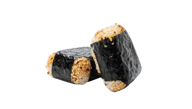 Dual Asian Cuisine Set Featuring Rice Balls with Seaweed, isolated on transparent background