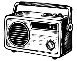 Vintage retro radio. Vector engraving style illustration