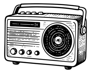 Vintage retro radio. Vector engraving style illustration
