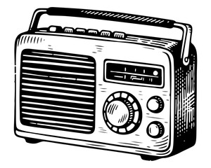 Vintage retro radio. Vector engraving style illustration
