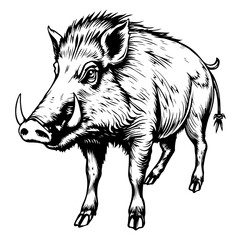 Wild boar vector engraving style illustration