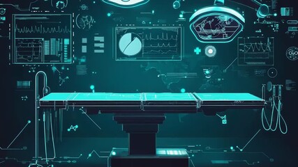 Operating room with futuristic medical technology and digital interface - Powered by Adobe
