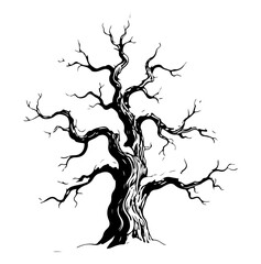 Winter tree vector engraving style illustration