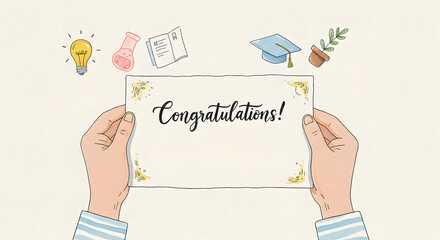 Student holding letter of congratulations for College Admissions, an illustration for educational blogs and university announcements.