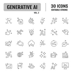 Generative AI line Editable Icons set. Containing icons as text, images, videos, and more. Vector illustration