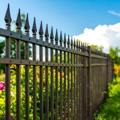 Dark metal fence with pointed toppers