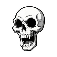 Obraz premium Grayscale Skull with Open Mouth and Sharp Teeth Isolated on White Background
