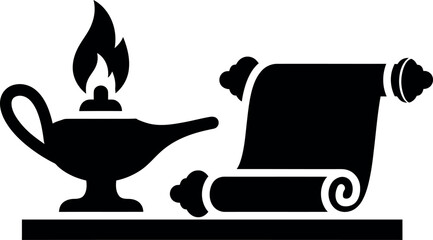 Magic lamp with scroll for mystical story concept
