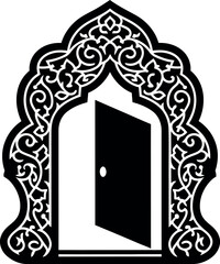 Ornate archway with partially open black door
