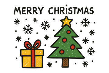 Fototapeta premium Festive christmas doodle with tree and gift