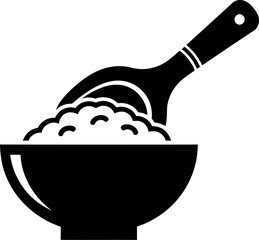 Simple black and white bowl of rice illustration