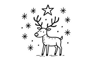 Fototapeta premium Cute christmas reindeer with stars and snowflakes in hand-drawn style