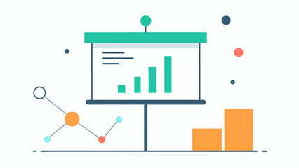 Presentation board with bar graph and data points on white background