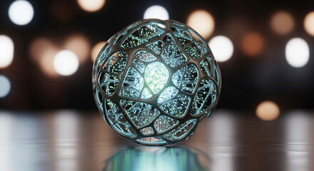 Luminescent Organic Sphere: 3D Render of Intricate Network, Glowing Core