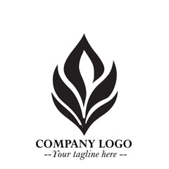 Leaf Logo Symbol Black on White Background in Elegant Minimalist Vector Design for Eco Branding