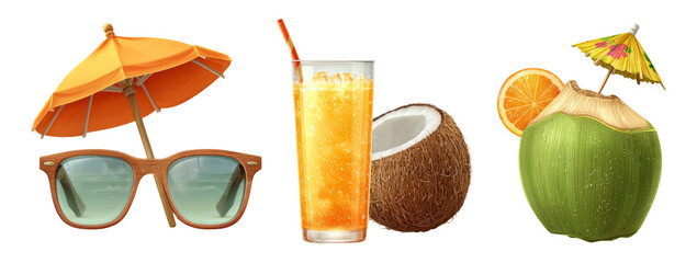 Refreshing Tropical Drink with Sunglasses and Umbrella for Summer Vibes