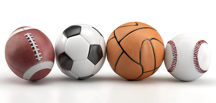 Diverse sports balls arranged together showing variety of athletic equipment for team sports