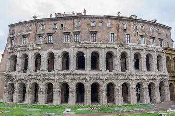 Obraz premium Facade of the Theatre of Marcellus with Its Arched Tiers, Rome, Italy