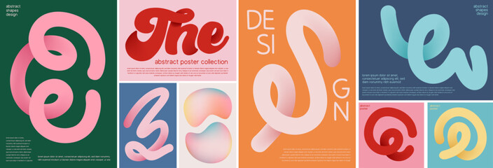 Abstract Wavy Shapes Trendy Poster Background Set in Multicolor Gradient Pastel Blends with Modern Geometric Elements for Art Event Posters, Flyer Design and Covers