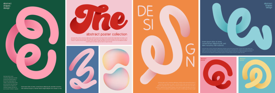 Abstract Wavy Shapes Trendy Poster Background Set in Multicolor Gradient Pastel Blends with Modern Geometric Elements for Art Event Posters, Flyer Design and Covers