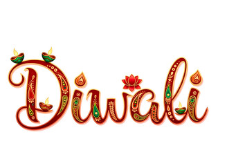 Happy diwali decorative text with diyas and marigold flowers isolated on transparent background