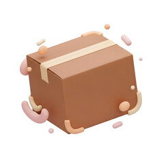 3D Cardboard Box with Tape and Abstract Shapes on Transparent Background package shipping