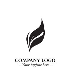 Leaf Logo Symbol Black on White Background in Elegant Minimalist Vector Design for Eco Branding