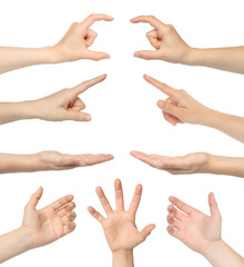 Set of hand gestures isolated on transparent background
