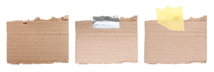 Set of rough torn cardboard pieces isolated on transparent background