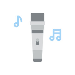 Flat Design Microphone with Musical Notes on Transparent Background Representing Singing and Audio Recording