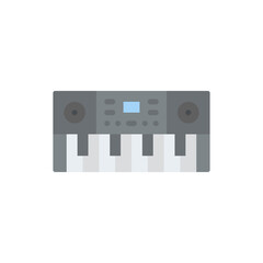 Gray Electronic Keyboard Musical Instrument With Black Keys And Blue Display Screen And Round Speakers On Sides Isolated On White Background Detailed Flat Design