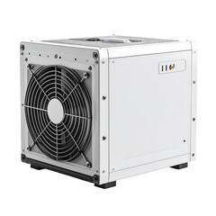 Fototapeta premium White industrial air conditioner with a large fan on the front.