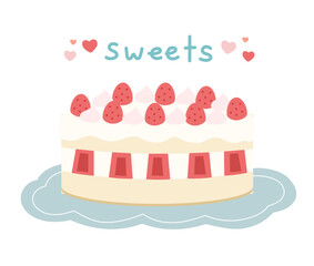 苺のホールケーキ手描きのかわいいイラスト