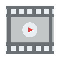 Film Strip With Play Button Symbol Icon Inside A Blank Frame Representing Video Or Media Playback...