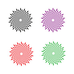 PrintFour colorful circular designs with repeating petal like shapes arranged symmetrically