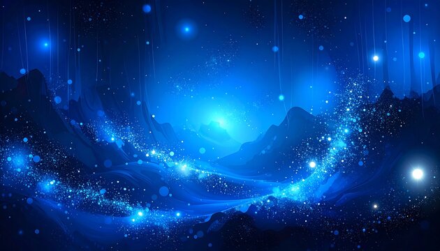 Deep blue cosmic landscape with glowing light